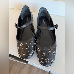Blair Ballet Flat In Black Leather and Metallic Studs mary Jane’s size 11